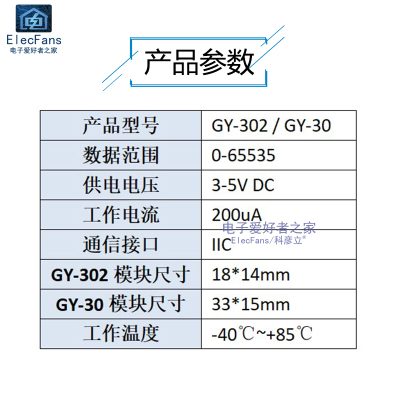 BH1750FVI光照强度模块 光照度小球检测数字感测器板GY-30 GY-302
