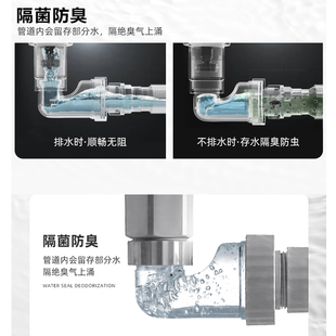 陶瓷按压式下水器浴室柜洗水盆弹跳弹压式90度拐弯超短下水管套装
