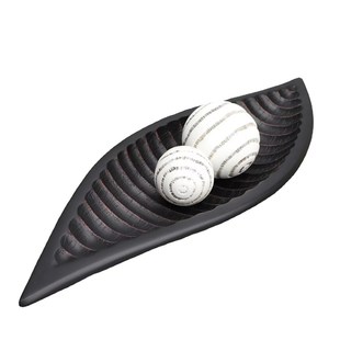 简约黑色竹节果盘摆件客厅茶几肌理球装 饰品样板间摆设托盘工艺品