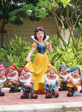 园林景观摆件玻璃钢公园幼儿园卡通人物白雪公主与七个小矮人雕塑