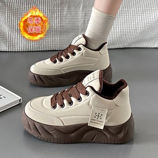 女童鞋秋冬季加绒板鞋百搭学生大童系鞋带运动鞋初中生冬天二棉鞋