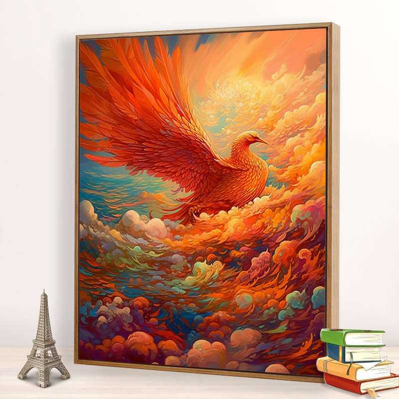 火凤凰数字油画diy手工手绘填涂色中国风丙烯装饰油彩画凤凰于飞