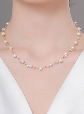 S925银满天星天然淡水珍珠项链简约女高级感百搭中式锁Y骨链颈链