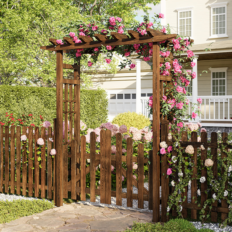 防腐木户外庭院拱门花架院子花园木栅栏拱M形门带门月季爬藤葡萄