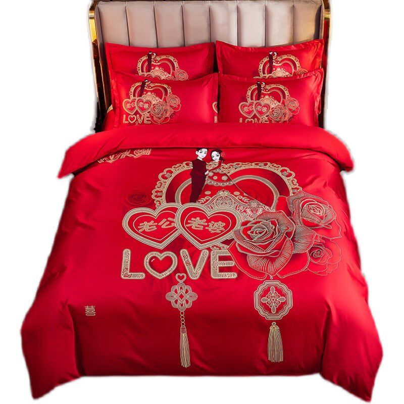 大红色婚庆结婚四件套床上用品1.5m18米床单被套新婚卡通龙凤套件,床上用品,婚庆床品套件,淘宝优惠券,粉丝福利购,淘宝优惠卷