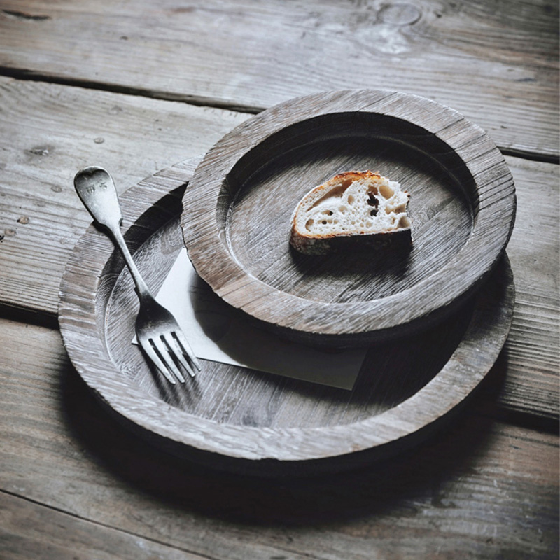 泽滕家 日式实木做旧托盘出餐盘木质茶盘家用蛋糕点心盘 拍照道具