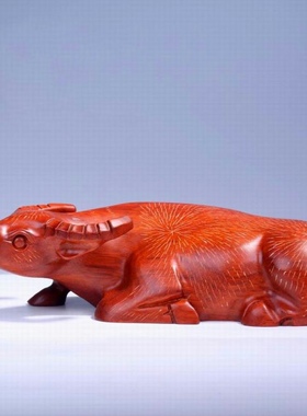 实木雕刻卧牛f摆件檀木头根雕十二生肖牛手把件红木家居装饰工艺