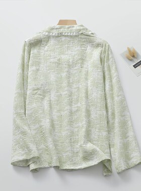 国风花边睡衣女生纱布清新绿色长袖长裤家居睡眠服薄款可外穿
