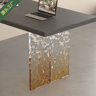 水波纹T字型亚克力桌腿餐桌支架定制渐变黑一字型悬浮支撑脚透明