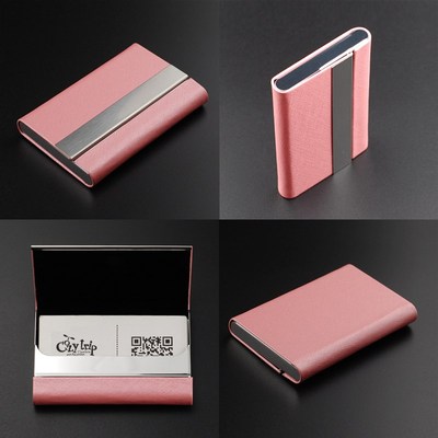 Luxury P Leather Business Card Holder with Magnetic Buckle S
