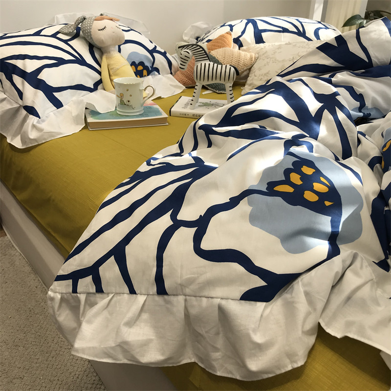 新品ins花边田园风碎花床上四件套全棉纯棉文艺1.5m1.8米被套床单