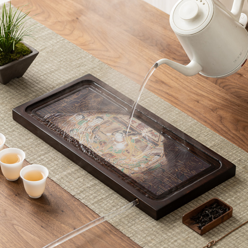 描金变色茶盘2024新款客厅家用茶台功夫茶具茶海小型排水茶托盘