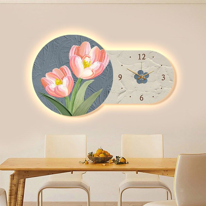 餐桌挂钟客厅2023款餐厅现代简约卧室装饰画钟表创意时钟挂墙壁灯,家居饰品,氛围画/灯画,淘宝优惠券,粉丝福利购,淘宝优惠卷