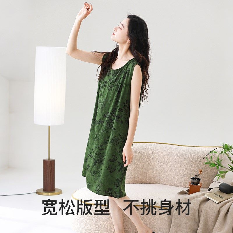 棉绸睡裙女夏季可外穿家居服2025新款中年妈妈新中式大码绵绸睡衣,女士内衣/男士内衣/家居服,睡裙,淘宝优惠券,粉丝福利购,淘宝优惠卷