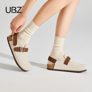 UBZ 新款 拖鞋 夏季 真皮厚底鞋 半r拖女2024夏季 单鞋 防水包头勃肯鞋