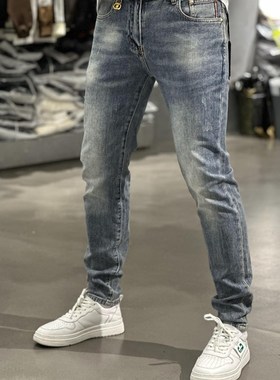 浅蓝色弹力牛仔裤男士夏季薄款20C23修身小脚青少年春季显瘦男裤