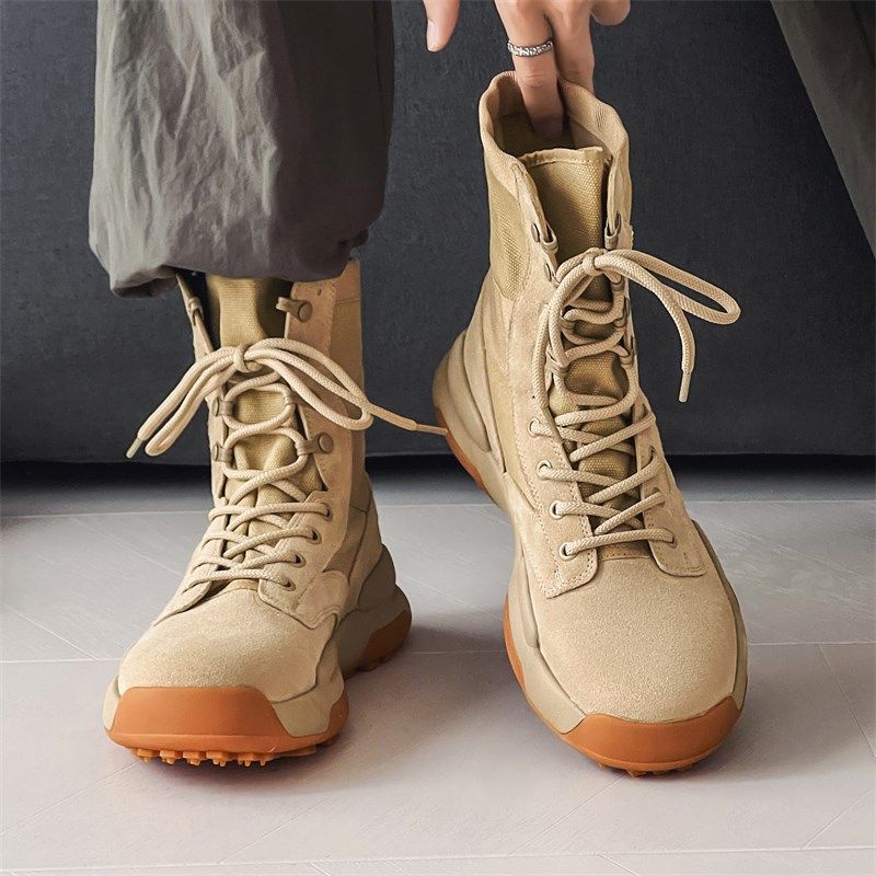 马丁靴男款2024新款高级感作战靴高帮工装靴子秋季户外厚底沙漠靴