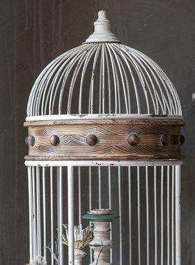 美式复古铁艺实木鸟笼置物架客厅阳台装饰花架卧室落地多层收纳架