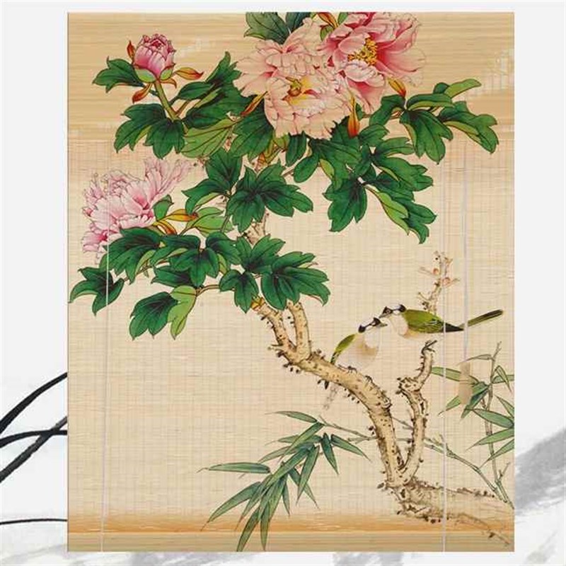 竹畫簾家用印花隔斷門簾遮陽竹簾子裝飾復(fù)古中式禪意屏風(fēng)升降窗簾