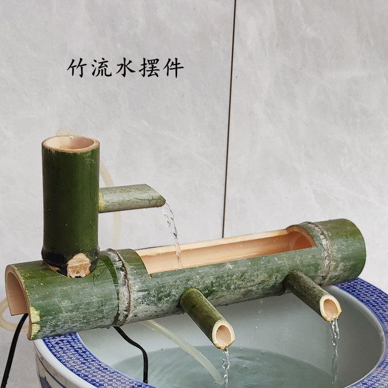 竹排流水器养鱼假山竹筒加水摆件过滤器加湿器庭院水循环造型景观