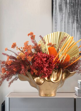 新中式家居意式红色花艺干花摆件花束客厅样M板间花艺高档软装饰