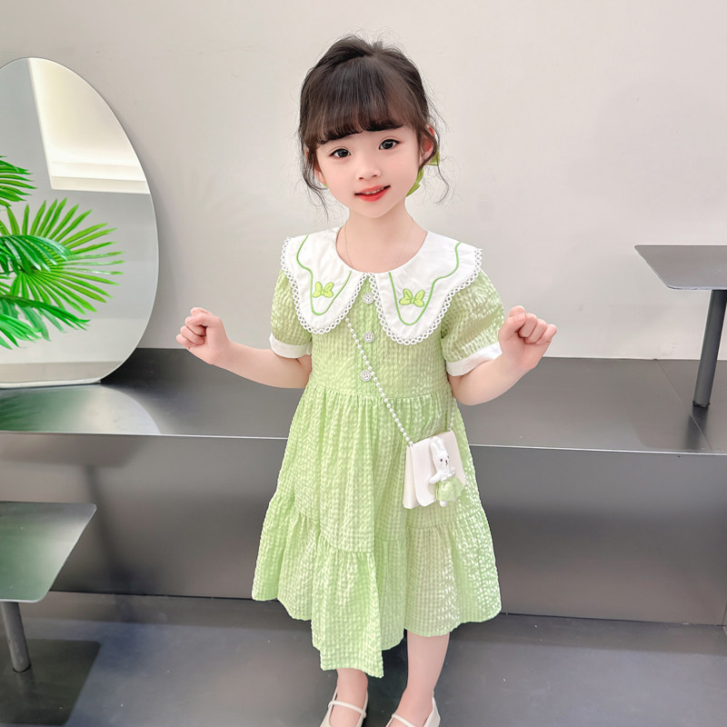 现货女童洋气薄款可爱夏季连衣裙宝宝公主短袖裙子Q2023新款小女