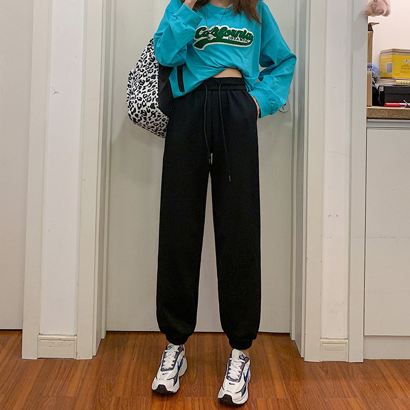 白灰色运动裤女2023春夏新z款显瘦宽松束脚高街小个子休闲卫裤