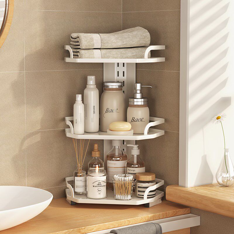 免打孔卫生间置物架壁挂式放护肤品架子浴室洗漱台墙上转角收纳架