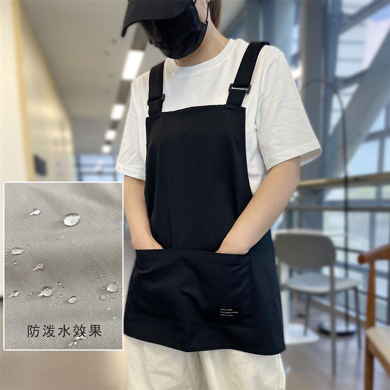 帆布日式防泼水围裙厨房餐饮咖啡厅理发师男女工作服定制logo印字