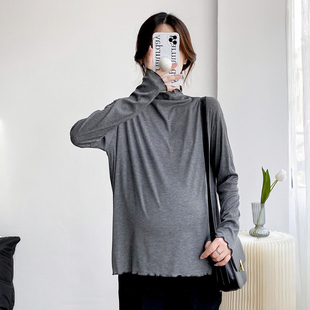 孕妇春装长袖T恤女2023新款春秋季纯色打底衫中长款宽松大码上衣