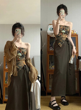 新中式女装改良版汉服国风禅意素衣穿搭旗袍三件套装连衣裙子夏季