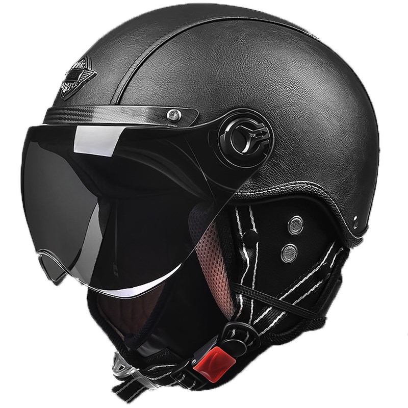 推荐German Winter Leather Helmet Retro Style BLACK Motorcycl