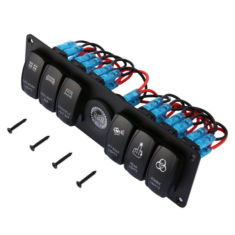Colorful 12V 6 Gang Rocker Switch Panel Circuit Breaker LED