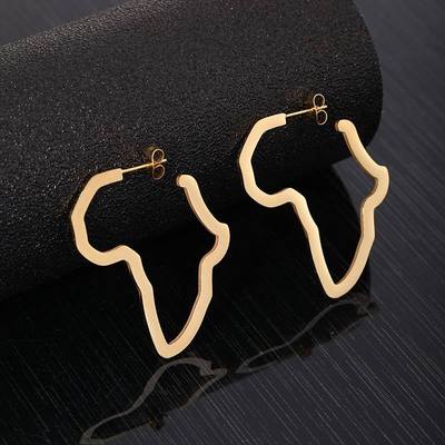 推荐-Fashion Africa Map Earrings Gold Stainless Steel Earrin