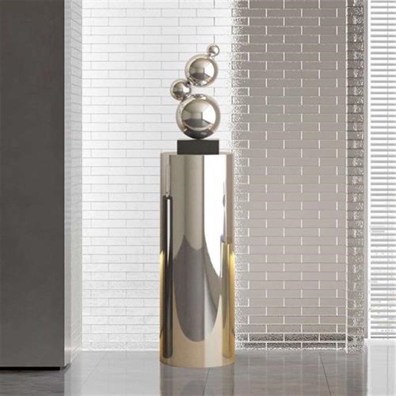 不锈钢圆柱摆件底座样板房客厅电视柜旁花架意式极简橱窗展示台,家居饰品,落地摆件,淘宝优惠券,粉丝福利购,淘宝优惠卷