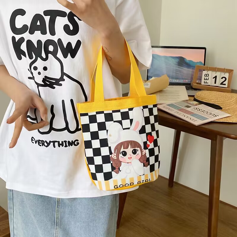 速发可爱小号上班族女外出迷你手提圆筒拎袋子便当饭盒零食帆布水
