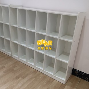 诺莎白色烤漆儿童实木分区柜玩具柜幼儿园书架收纳架储物柜可定制