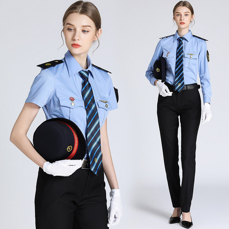 现货铁路制服工作服女士列车乘务员蓝色衬衫长袖高铁衬衫工装铁道