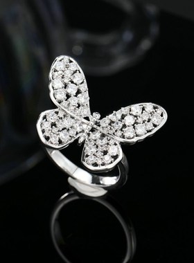 森系清新镂空彩色蝴蝶戒指女小众轻奢微镶昆虫高级感开口食指指环