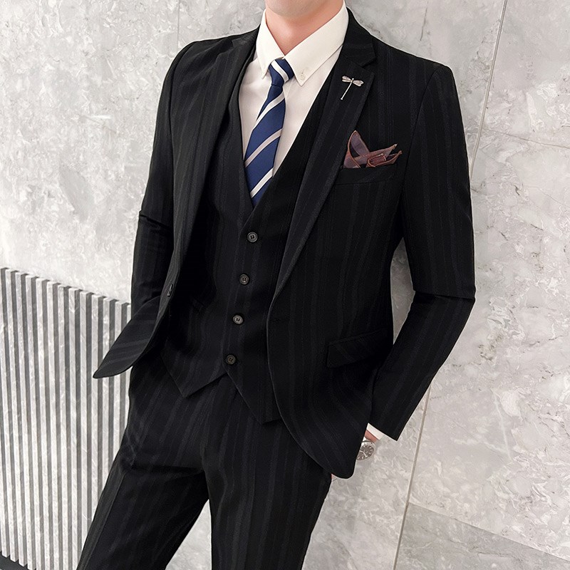 商务休闲西装三件套装男士高级感韩版修身帅气新郎伴郎结婚礼服潮