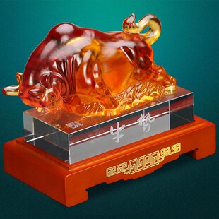 招财琉璃玉牛f摆件家居客厅酒柜装饰品办公室桌面摆设乔迁开业礼