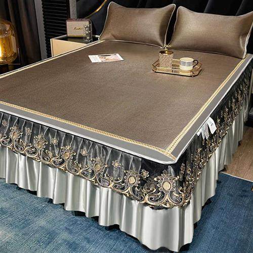 现货2023夏季新款纯色可拆卸床裙冰丝凉席可水洗冰藤席三件套夏天,床上用品,藤席,淘宝优惠券,粉丝福利购,淘宝优惠卷