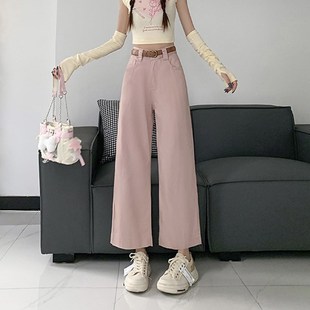 高腰复古水泥灰九分奶奶裤子女款春秋G宽松阔腿牛仔裤小个子直筒