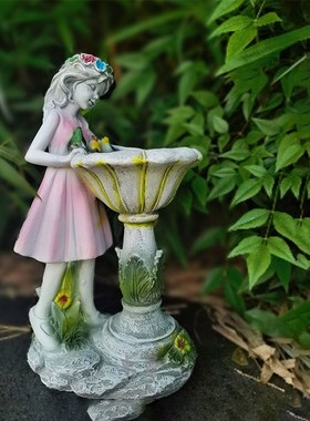 北欧花仙子庭院花园布景摆件氛围灯天使女孩雕塑户外阳台装饰摆设