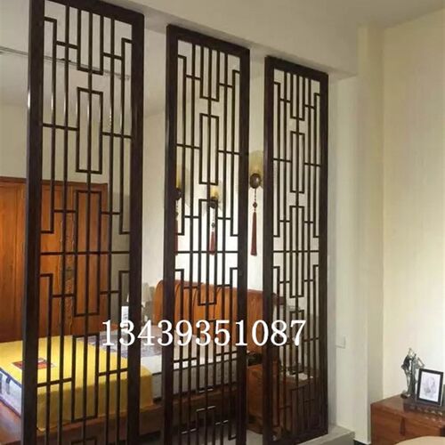 中式木屏风现代门窗客厅隔断禅意屏风玄关背景装饰实木花格推拉门