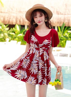 连体泳衣女胖mm遮肉显瘦r平角宽松裙式妈妈款泡温泉大码泳装02827