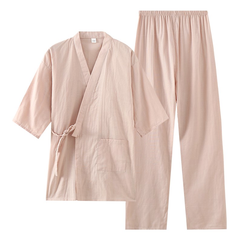 情侣春夏薄款日式和服睡衣男九分袖长裤开衫家居服日系带甚平和风
