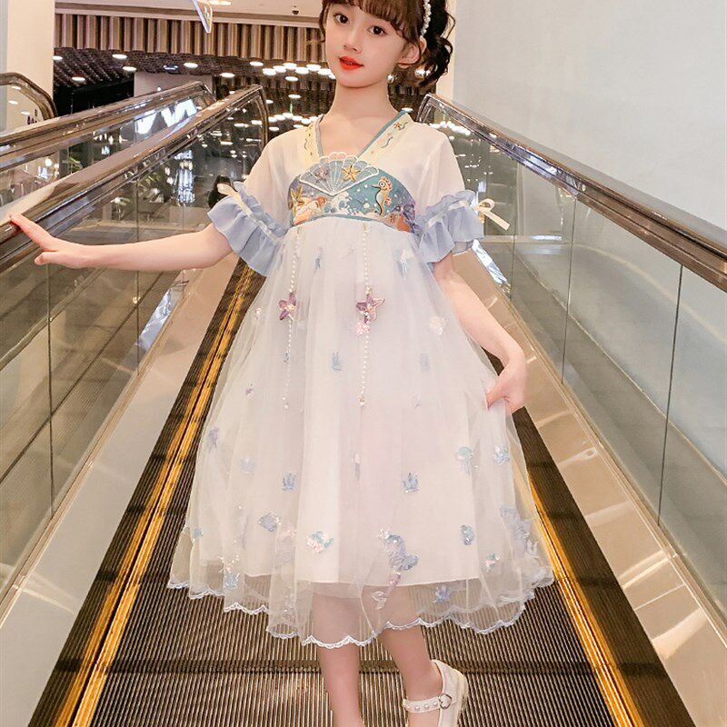 next sara女童连衣裙夏装2023新款儿童装公主裙女孩夏季汉服裙子