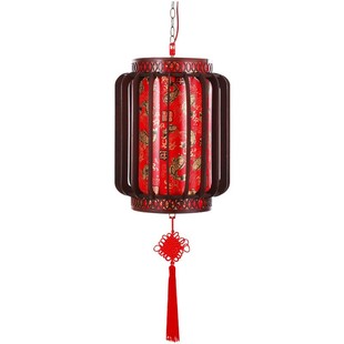 新款仿古实木大红圆灯笼带灯插电发光可旋转中式餐厅阳台室内装饰