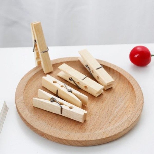 极速20pcs Mini Natural Bamboo Wooden Clips Clothespin Photo